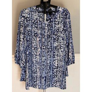 NYDJ Not Your Daughter’s Jeans Blue Floral Blouse Womens Plus 3X - 3/4 Sleeve